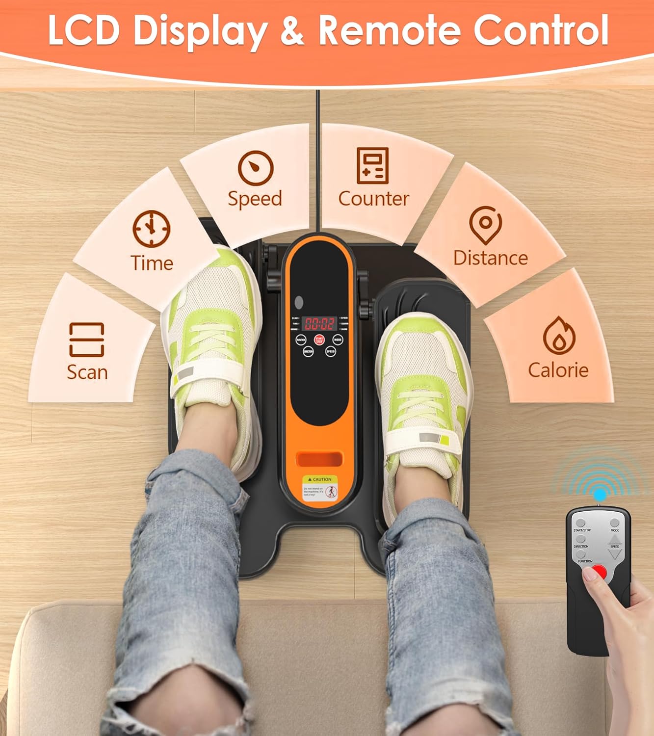 2025 New Under Desk Elliptical Machine,Portable Seated Pedal Exercise Machine for Seniors,Mini Ellipse Leg Exerciser with 12 Adjustable Speeds&Remote Control,Quiet&Compact for Home Office(Orange) - Image 3