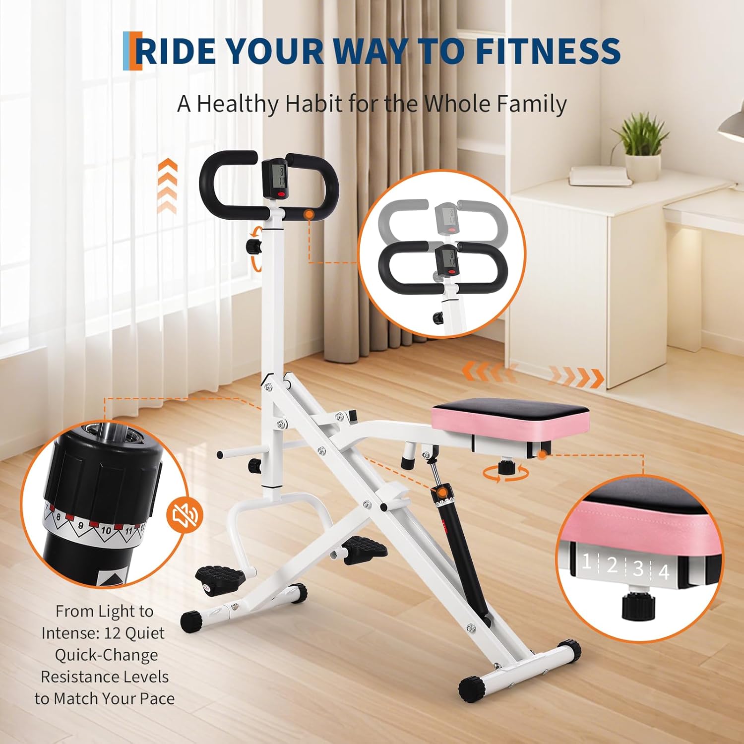 Squat Machine, Squat Assist Trainer with Adjustable12 Level Resistance, Foldable Squat Ride Rowing Machine for Home, Full Body Workout Gym for Glutes Legs Workout, 350 LBS Capacity - Image 4