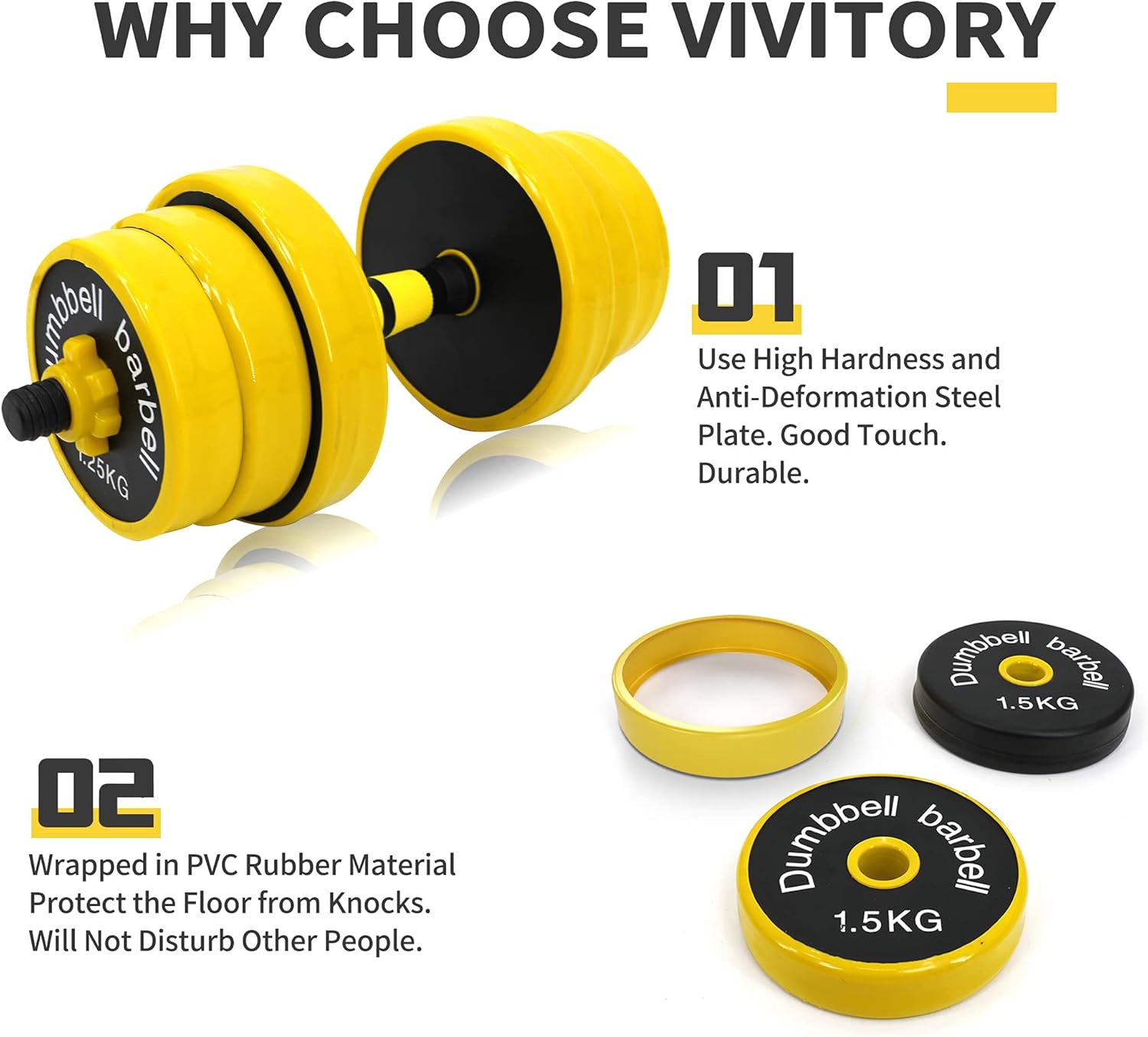 VIVITORY Dumbbell Sets Adjustable Weights, 44 to 66 Lbs, Free Weights Dumbbells Set with Connector, Neoprene Coating Adjustable Dumbbell Set, Dumbbells Weights Set for Home Gym, Cast Iron, Matte Finish - Image 4