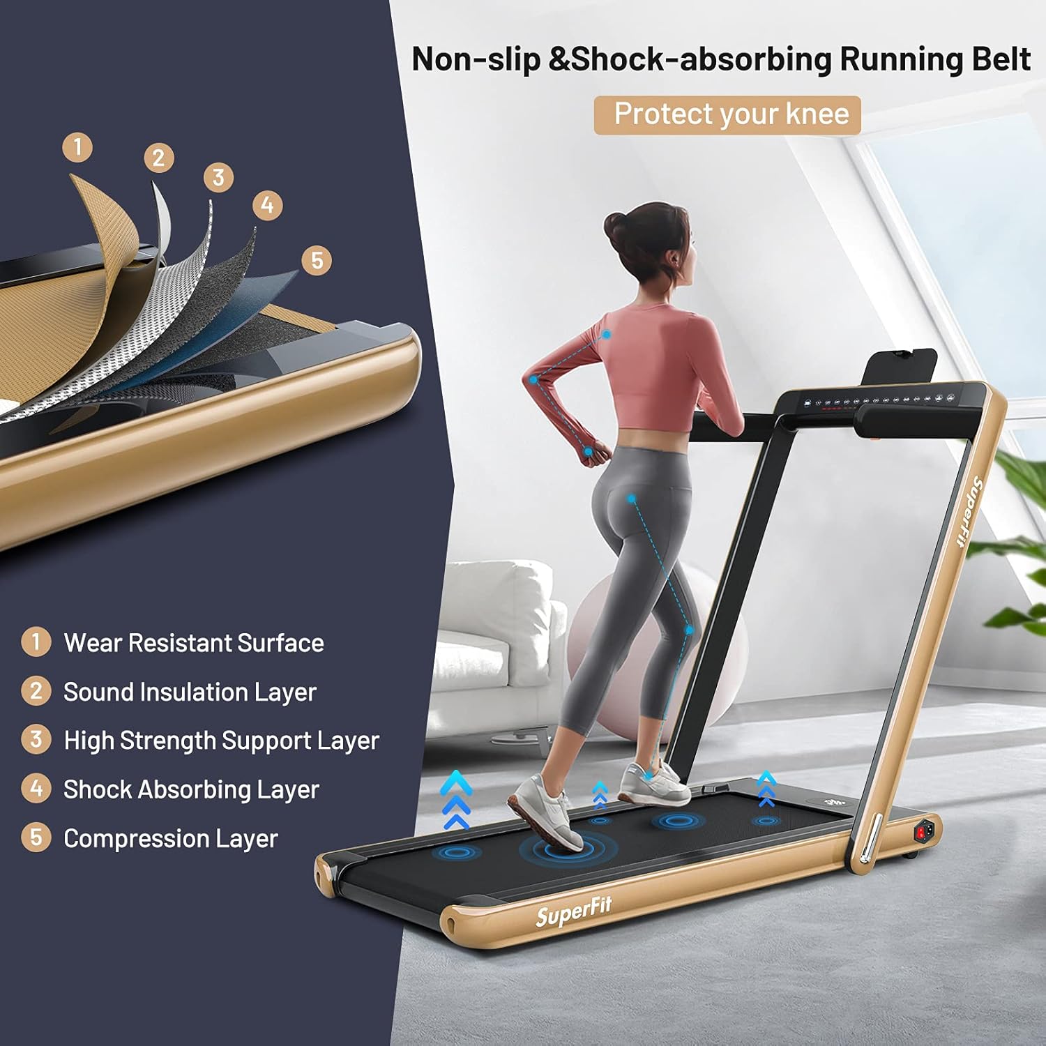 GYMAX Walking Pad, Dual LED Display 2 in 1 Under Desk Treadmill for Home with Remote & Smart App Control, 2.25HP Foldable Portable Treadmill Running Machine for Office Small Space - Image 9