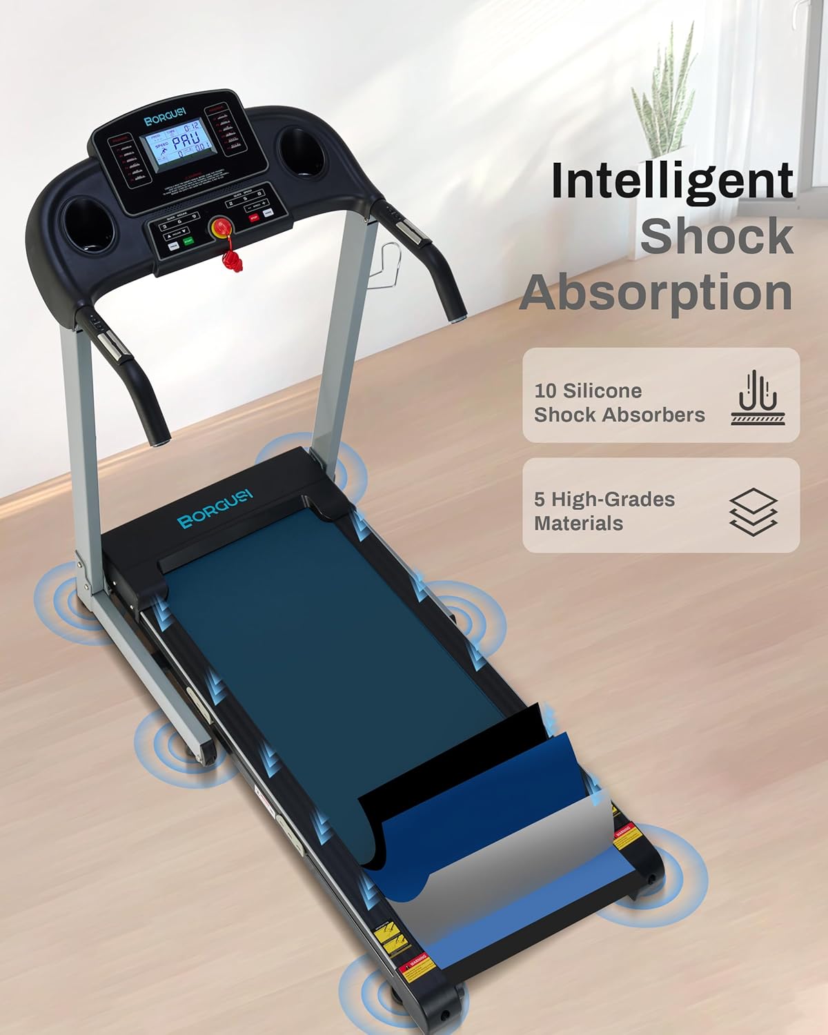 Auto Incline Treadmill with 300 LBS Capacity, 17.5" Wide 3 HP Folding Electric Treadmill Max 8.5 MPH Speed, Running Machine with Bluetooth Speaker & LCD Display for Home Use - Image 5