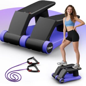 Air Compression Resistance Stepper – Adjustable Mini Stair Climber for Home Cardio Workout, Portable Stepper Machine with LCD Display, Non-Slip Pedals & Resistance Bands (Blue and Black)