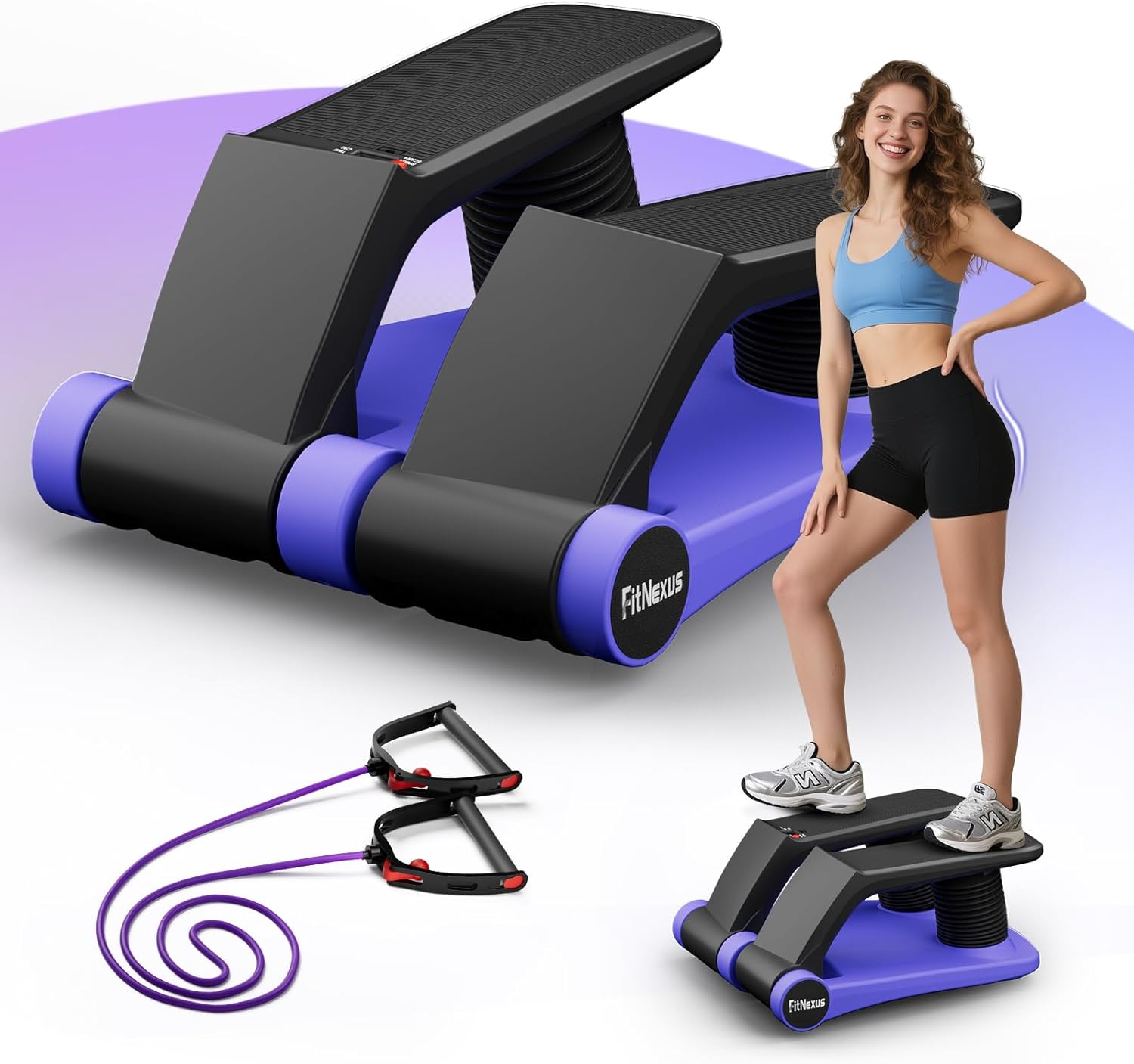 Air Compression Resistance Stepper – Adjustable Mini Stair Climber for Home Cardio Workout, Portable Stepper Machine with LCD Display, Non-Slip Pedals & Resistance Bands (Blue and Black)
