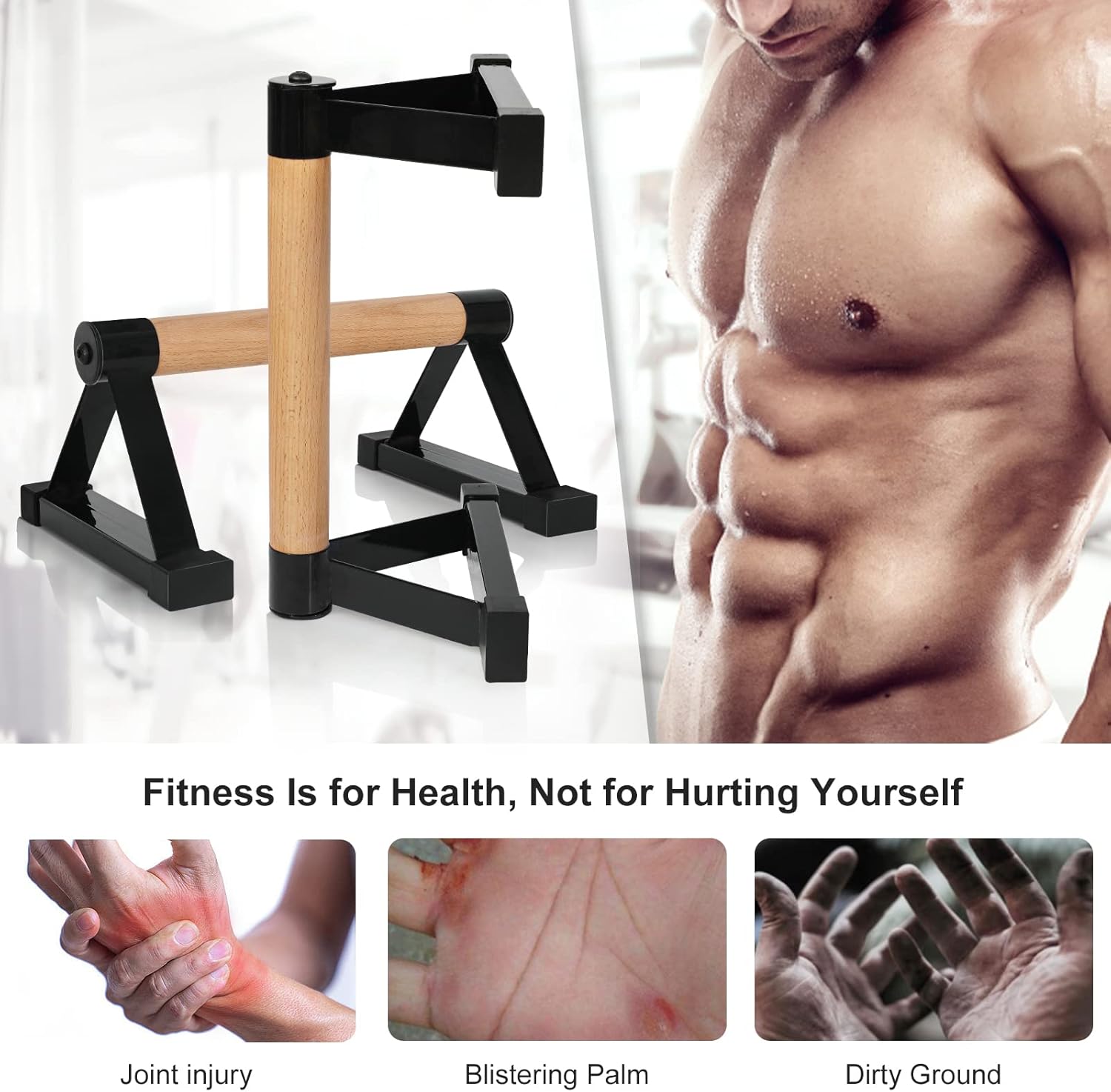 Wood push up bars Parallettes bars Anti-slip Handstand Bars for Calisthenics, Fitness, Floor workouts Solid Wood with Sturdy Metal Bracket, Support 500 lbs - Image 4