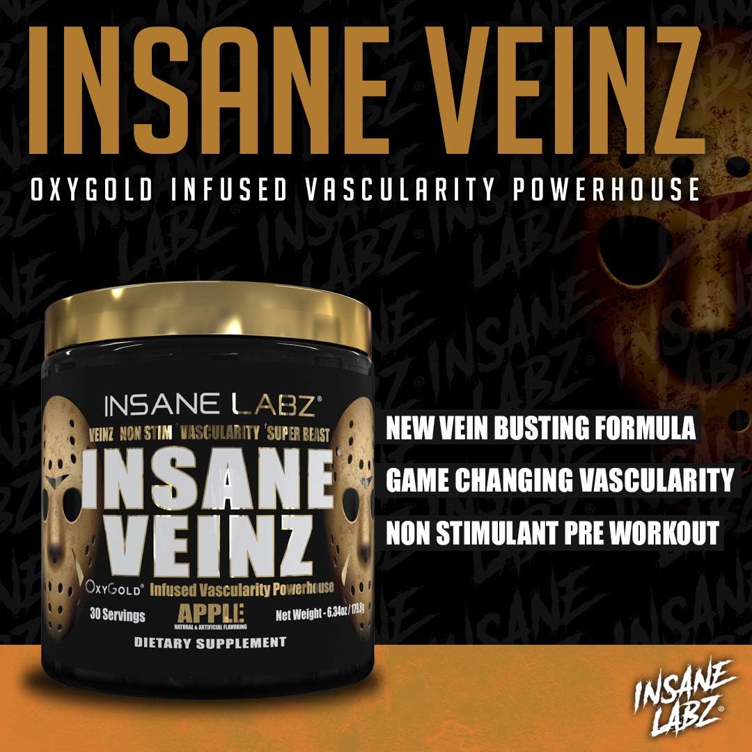 Insane Labz Insane Veinz Gold, Nitric Oxide Non Stimulant pre Workout Powder, Loaded with Hydromax, Nitrosigine, Increases Vascularity and Blood Flow, 30 Srvgs, Grape - Image 4