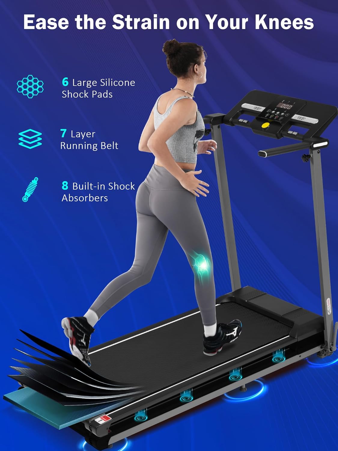 Merax Walking Pad with Handle Bar, 3.0HP Foldable Treadmills for Home Small, 7.5MPH Treadmill with 15% Incline, 300 LBS Capacity Walking Pad Treadmills Machine with Bluetooth and Heart Rate Sensors - Image 7