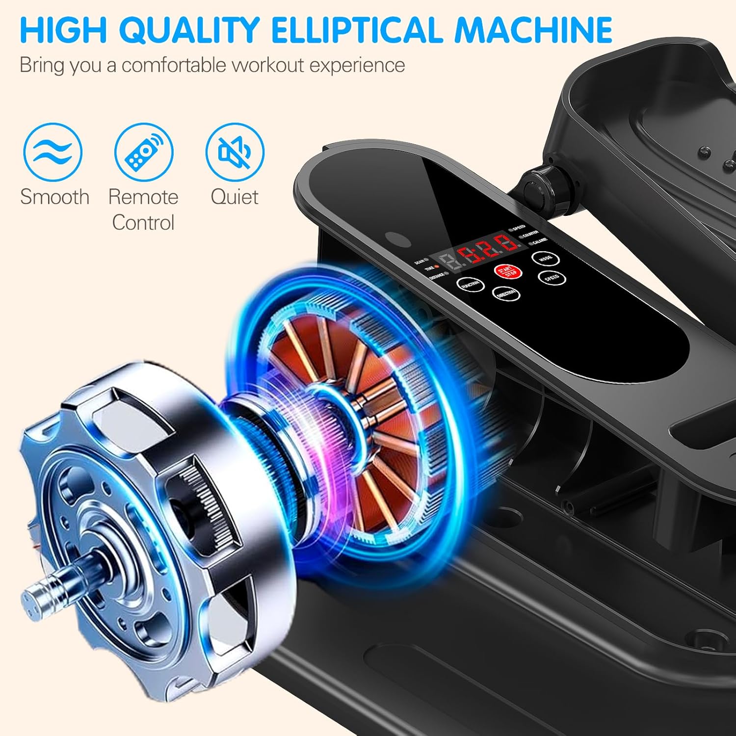 Under Desk Elliptical Machine, Mini Ellipse Leg Exerciser Electric Seated Pedal Fully Assembled Quiet Compact for Seniors Portable Stepper with Remote Control for Home - Image 4