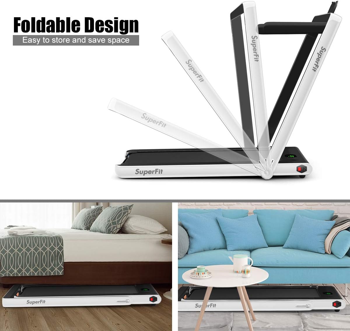 GYMAX Walking Pad, 2.25HP Foldable Treadmill with Smart App & Remote Control, Bluetooth LED Monitor, Small Spaces Compact Running Machine, Folding Portable Under Desk Treadmill for Home Office - Image 4