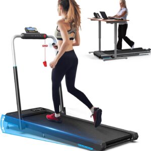 WELLFIT Folding Treadmills with 10% Incline, Under Desk Walking Pad 360lbs Weight Capacity, Treadmill for Home Office with Handle Bar, 3 in 1 Smart Treadmill Work with KINOMAP No Assembly Easy to Move