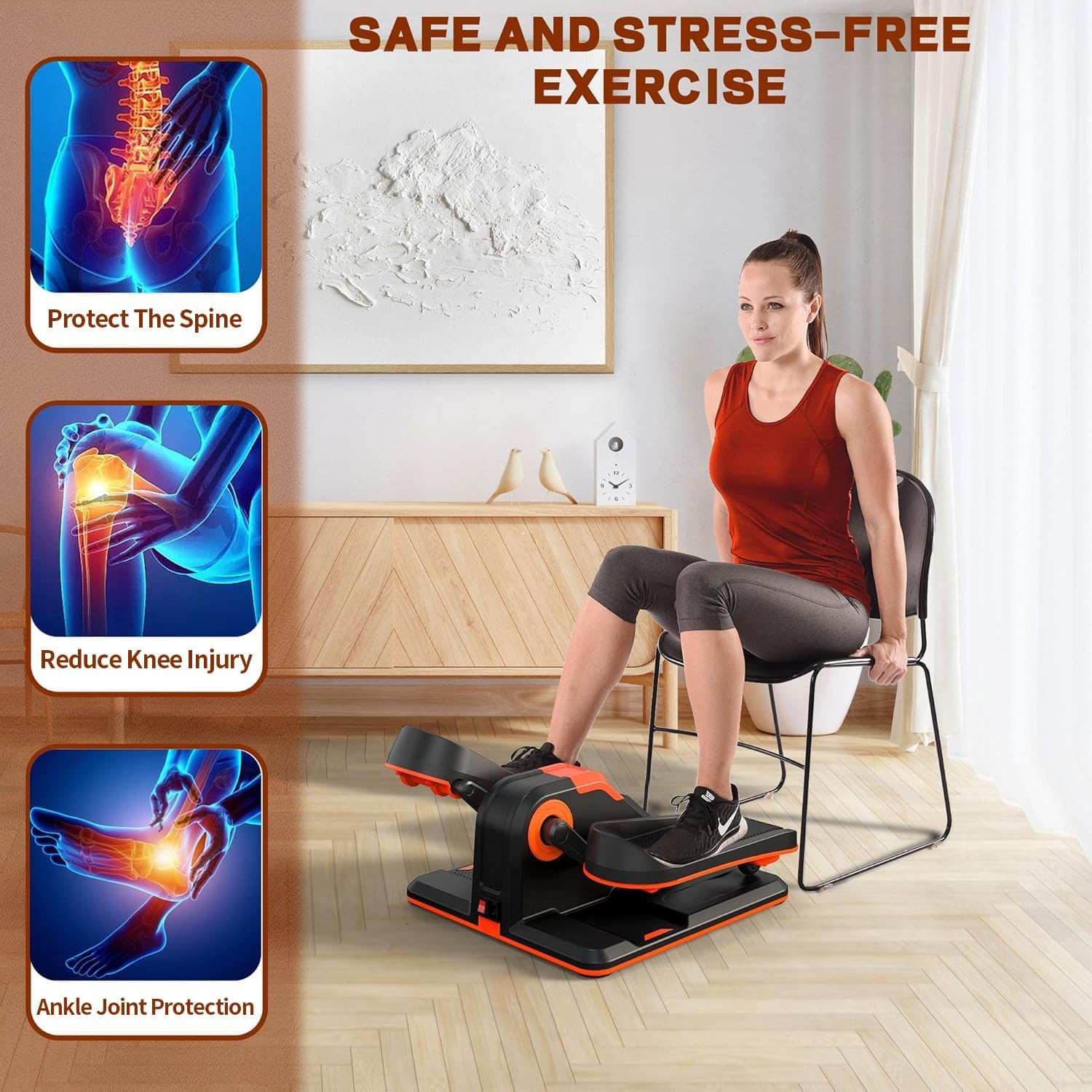 Under Desk Elliptical, Portable Seated Elliptical Exercise Machine, with Touch Screen Control Panel and Remote Control for Home or Office Use. Wireless Connectivity Enabled. - Image 4