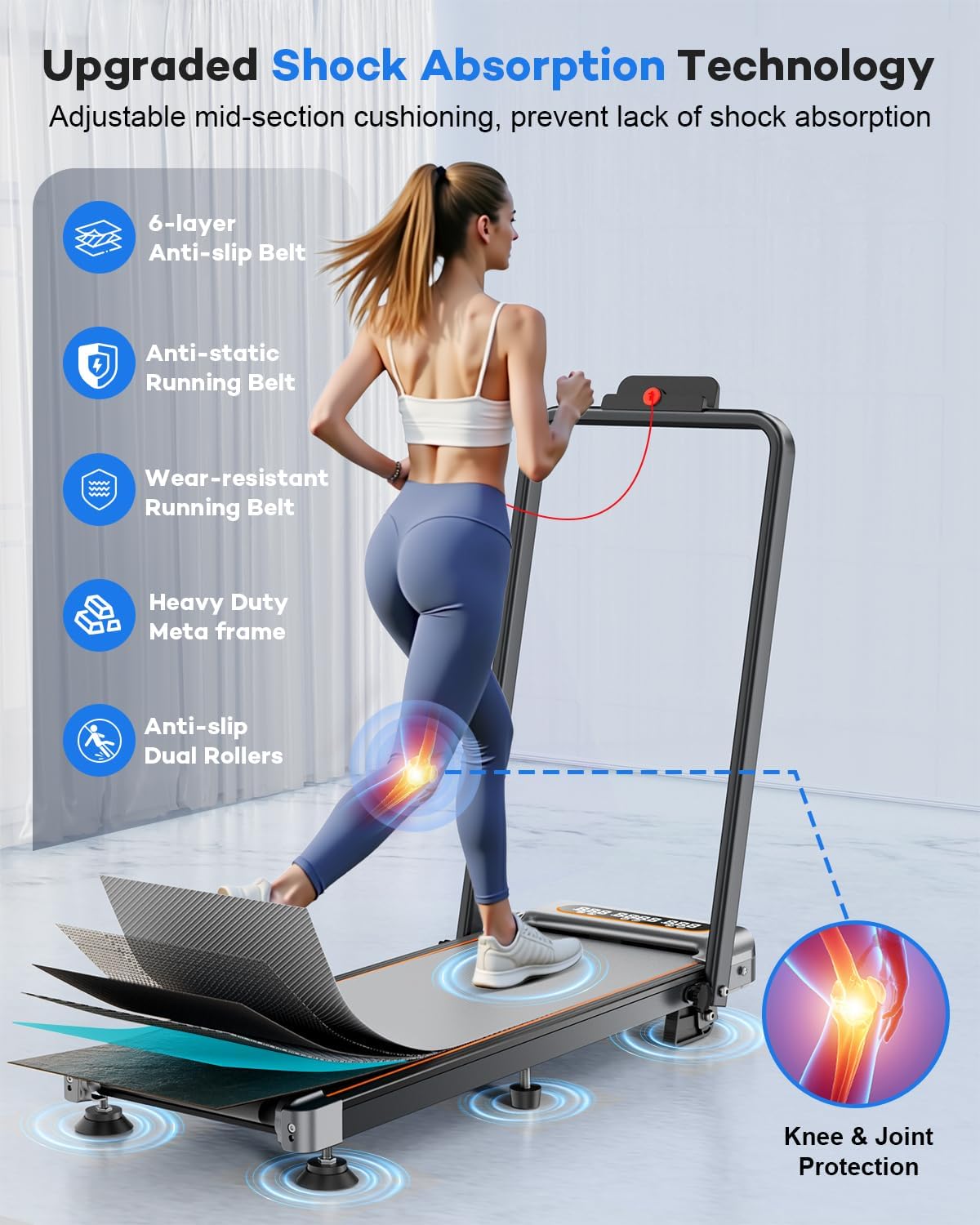 Foldable Treadmill with 10% Incline Upgrade 3.5HP Low Noise Walking Pad Treadmill with Handle Bar Rayspace 4 in 1 Portable Under Desk Treadmills for Home/Office, 350Lbs Capacity, APP & Remote Control - Image 4