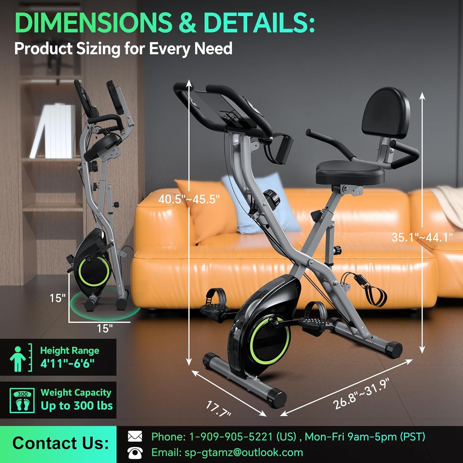 Folding Exercise Bike for Seniors, 5 IN 1 Foldable Stationary Bike with Tri-Position Ride, 300LBS Capacity and 6.6 LBS Magnetic Flywheel, Designed for Home Workout - Image 5