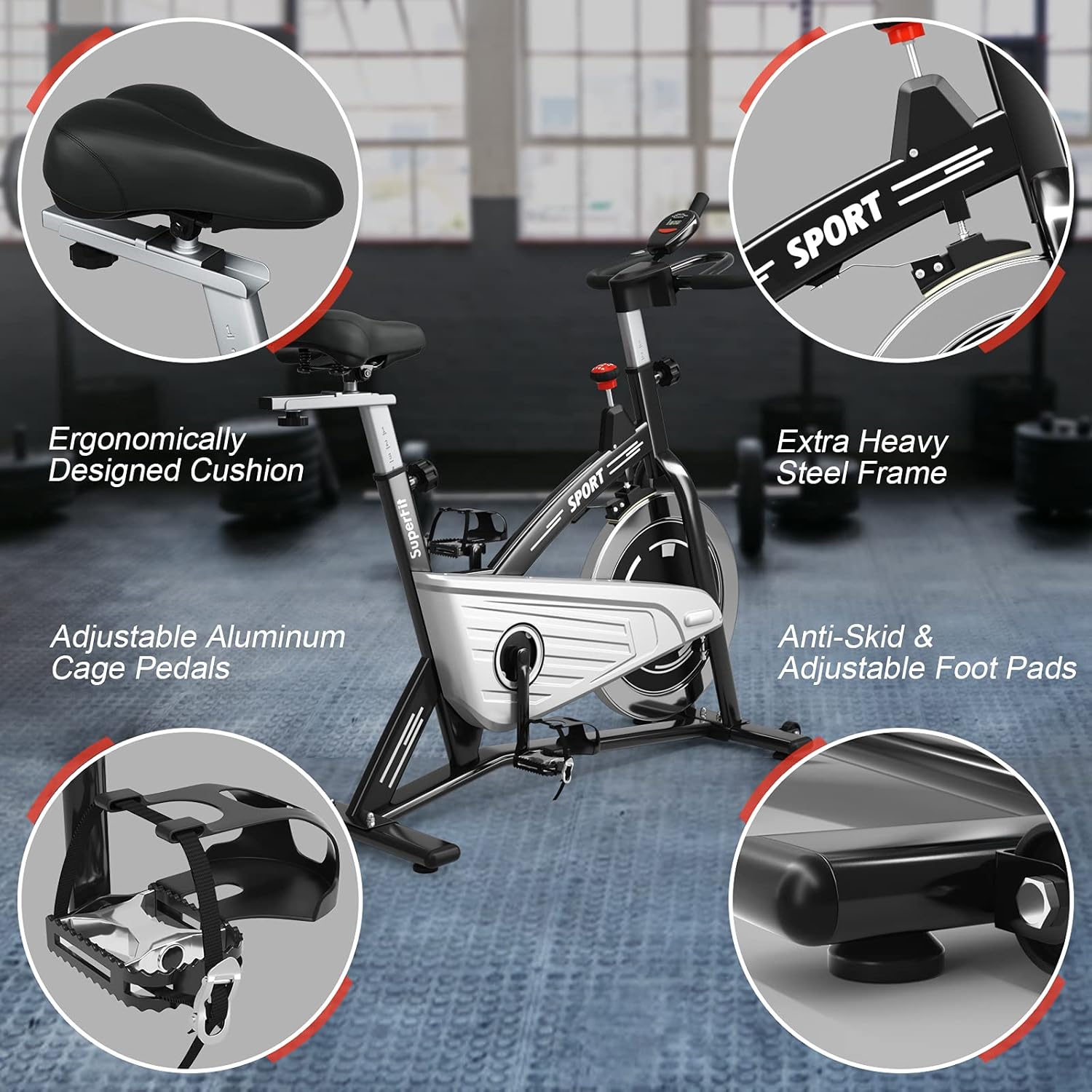Goplus Indoor Exercise Cycling Bike, 330LBS Capacity Stationary Bike W/ Smooth Belt Drive, Heart Rate, LCD Monitor, Adjustable Comfortable Cushion, Handlebar, Near-silent Cardio Workout Bike for Office Home Gym - Image 6