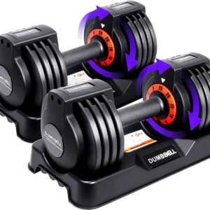25/55 lbs (Pair) Adjustable Dumbbell Set, Dumbbell Adjustable Weight with Non-slip Quick Adjust Swivel Handle, Dumbbell Home Gym Fitness Equipment for Men and Women