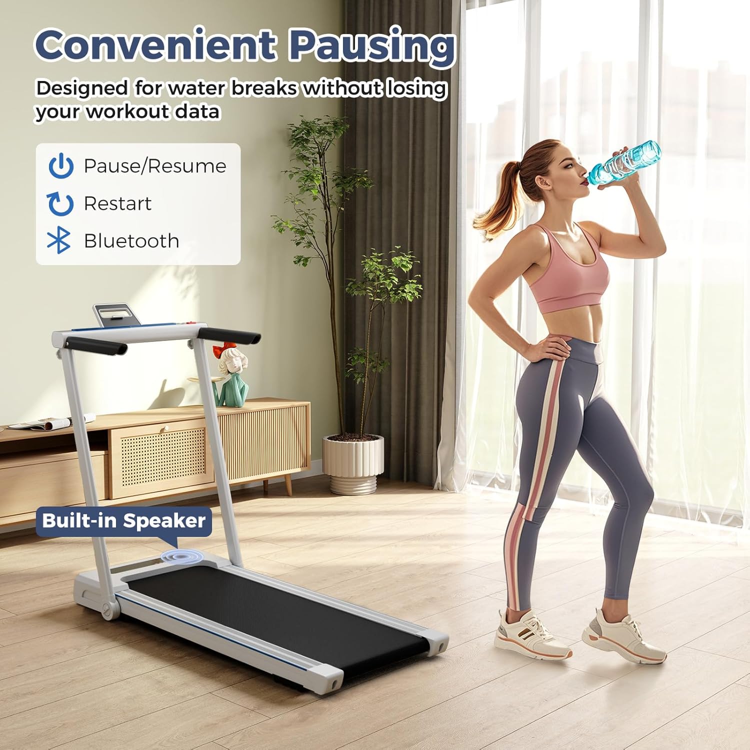 GYMAX Walking Pad Treadmill, 3 in 1 Folding Treadmill with Removable Desktop, Remote & 12 Preset Programs, 2.5 HP Under Desk Walking Pad Running Machine for Home Gym Exercise Workout - Image 6