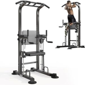 SogesHome Power Tower Pull Up Bar Station,Height Adjustable Dip Stands,Workout Equipment for Home Gym Strength Training Fitness Exercise
