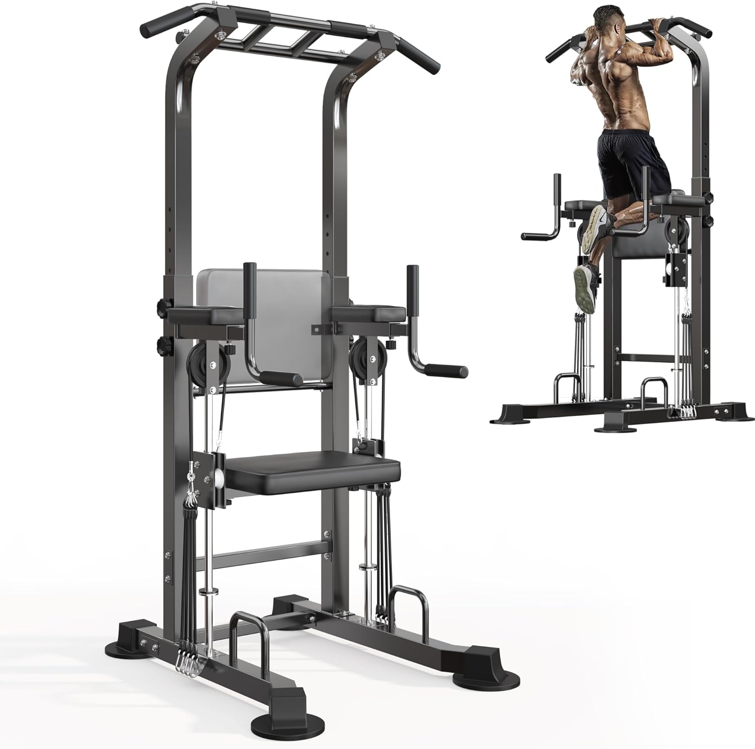 SogesHome Power Tower Pull Up Bar Station,Height Adjustable Dip Stands,Workout Equipment for Home Gym Strength Training Fitness Exercise