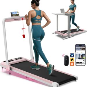 WELLFIT Foldable Treadmill with Incline, 350 LBS Capacity Walking Pad with Handle Bar, Portable Walking Pad Treadmills for Home, Under Desk Treadmill with App & Remote Control, Wide Belt, LED Display