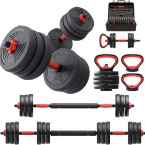 Adjustable Dumbbells Set，60LB Free Weights set with Storage Box，5 in 1 Dumbbell Set used as Kettlebells, Barbell, Push up Stand，Fitness Exercise for Home Gym