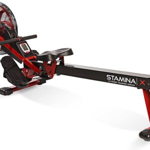 Stamina X Air Rower – Rower Machine with Smart Workout App – Rowing Machine with Air Resistance for Home Gym Fitness – Up to 250 lbs Weight Capacity – Black/Red