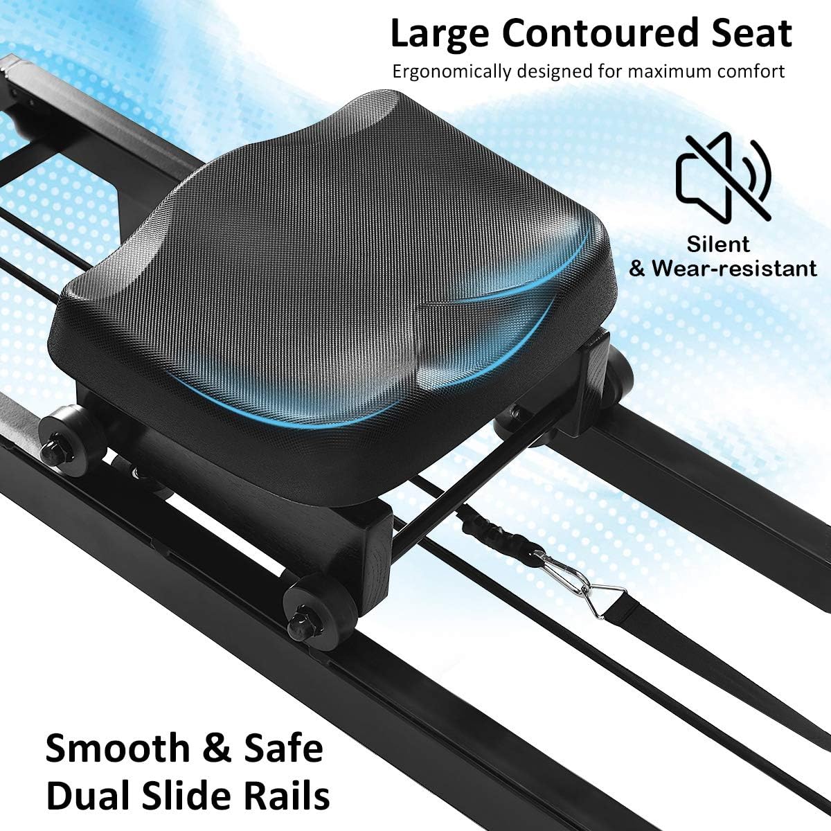 GYMAX Water Rowing Machine, Water Rower with Adjustable Resistance & LCD Display, Easy-Transportation Rower for Whole Body Exercise Cardio Training - Image 8