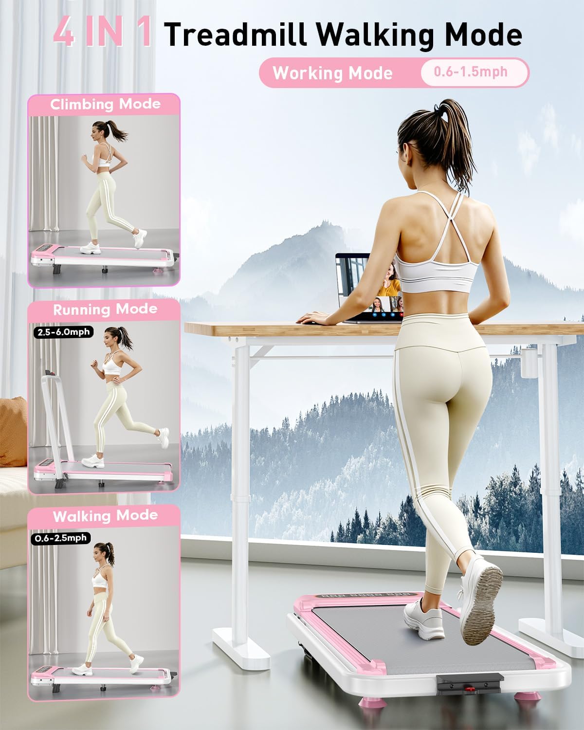 Walking Pad with 8% Incline, Upgrade 3.5HP Low Noise Walking Pad Treadmill with Handle Bar, Trisomy 4 in 1 Portable Treadmills for Home/Office, 330lbs Capacity,Remote Control & LED Display - Image 4
