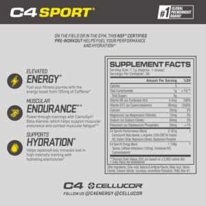Cellucor C4 Sport Pre Workout Powder Blue Raspberry – Pre Workout Energy with Creatine + 135mg Caffeine and Beta-Alanine Performance Blend – NSF Certified for Sport 30 Servings