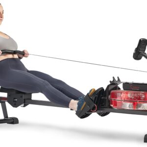 Sunny Health & Fitness Premium Water Rower w/Intensive Dynamic Real-Time Resistance, 300 LB Capacity Flip-able Rowing Machine for Home Training, Optional Free SunnyFit App Connection