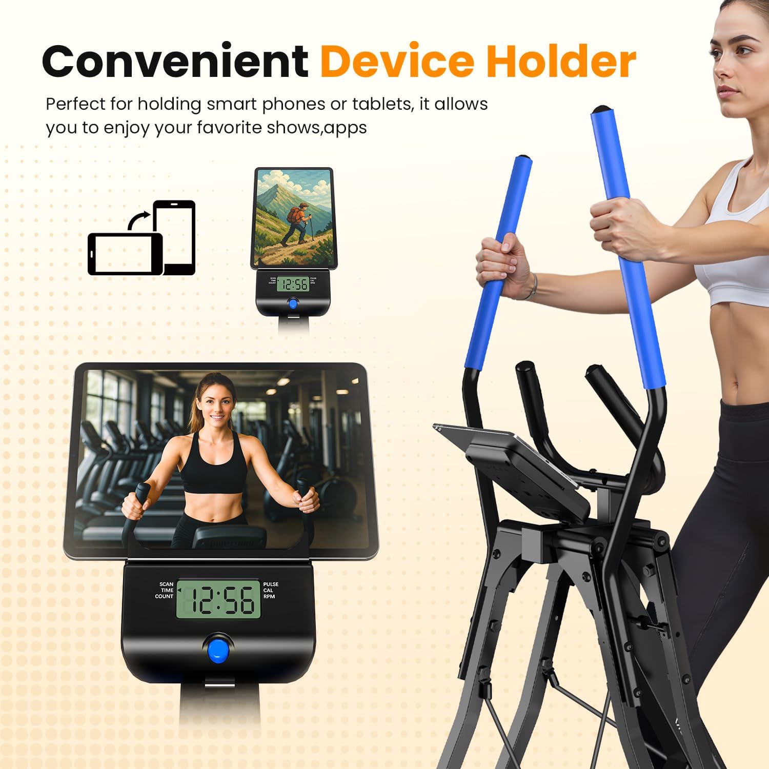 OWLSKY Air Walk Elliptical Exercise Machine for Home Gym – Compact Elliptical Cross Trainer with LCD Monitor, Device Holder, Low-Impact Cardio Workout, Full Body Fitness Equipment - Image 6