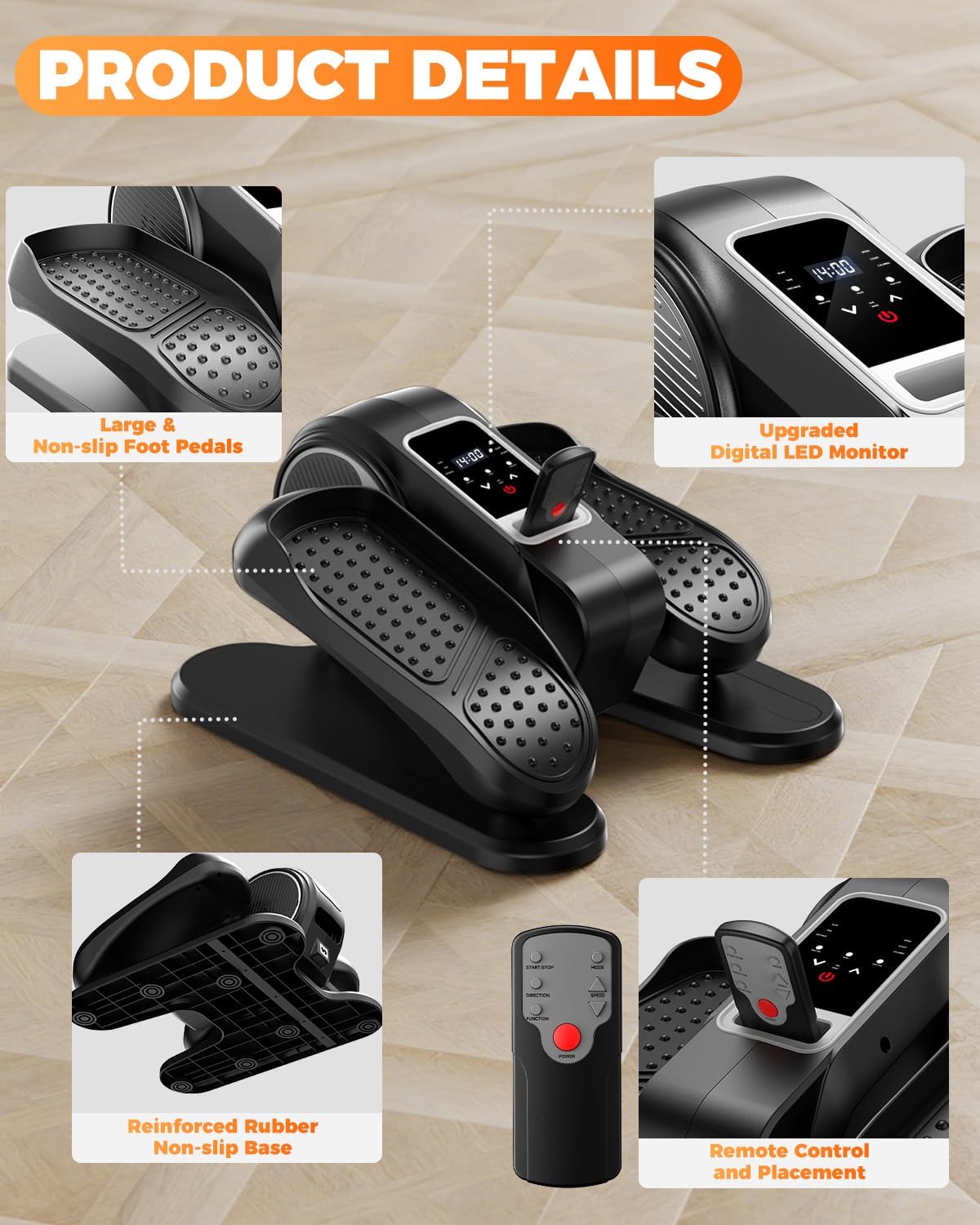 Under Desk Elliptical Machine, Ellipse Leg Exerciser as Seen on TV, LCD Display & 12 Adjustable Speed Ellipse Fit, Portable & Quiet Foot Pedal Exercise Machine, Mini Eclipse Leg Exerciser for Seniors - Image 9