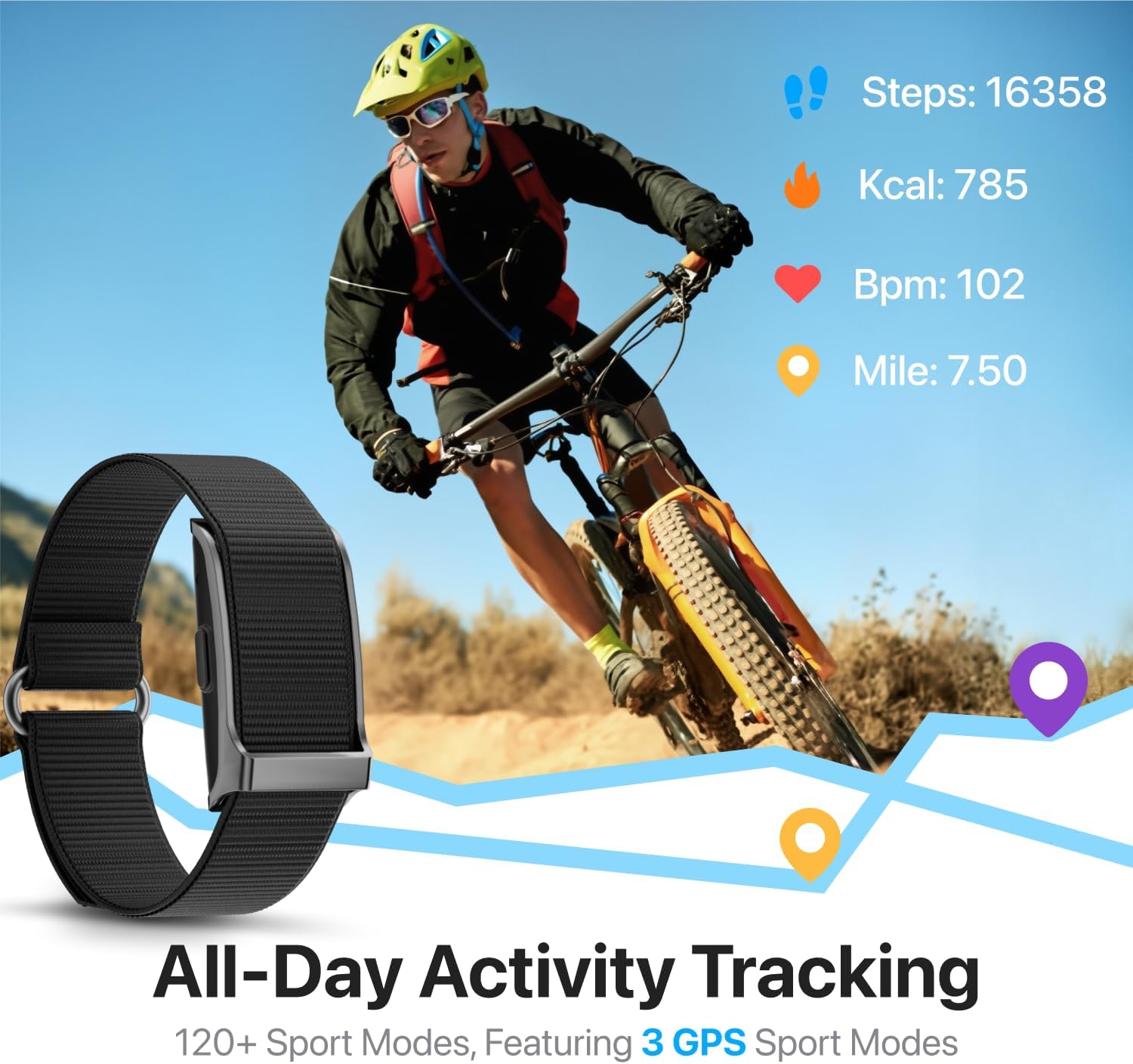 Smart Health Wristband, All-Day Continuous Monitoring, Heart Rate Tracking, Improve Sleep, Wearable Activity & Fitness Tracker, 120+ Sports Modes, 60-Day Battery, with Free App, 2 Bands Included - Image 3