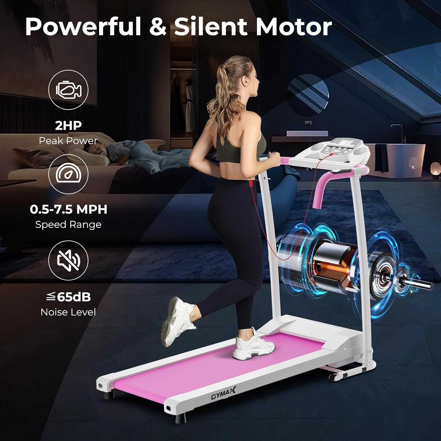 GYMAX Foldable Treadmill, Freestanding Easy Assembly Folding Treadmill with 12 Preset Programs, LCD Monitor, Built-in Wheels & Pulse Sensor, Portable Compact Running Machine for Small Space - Image 9