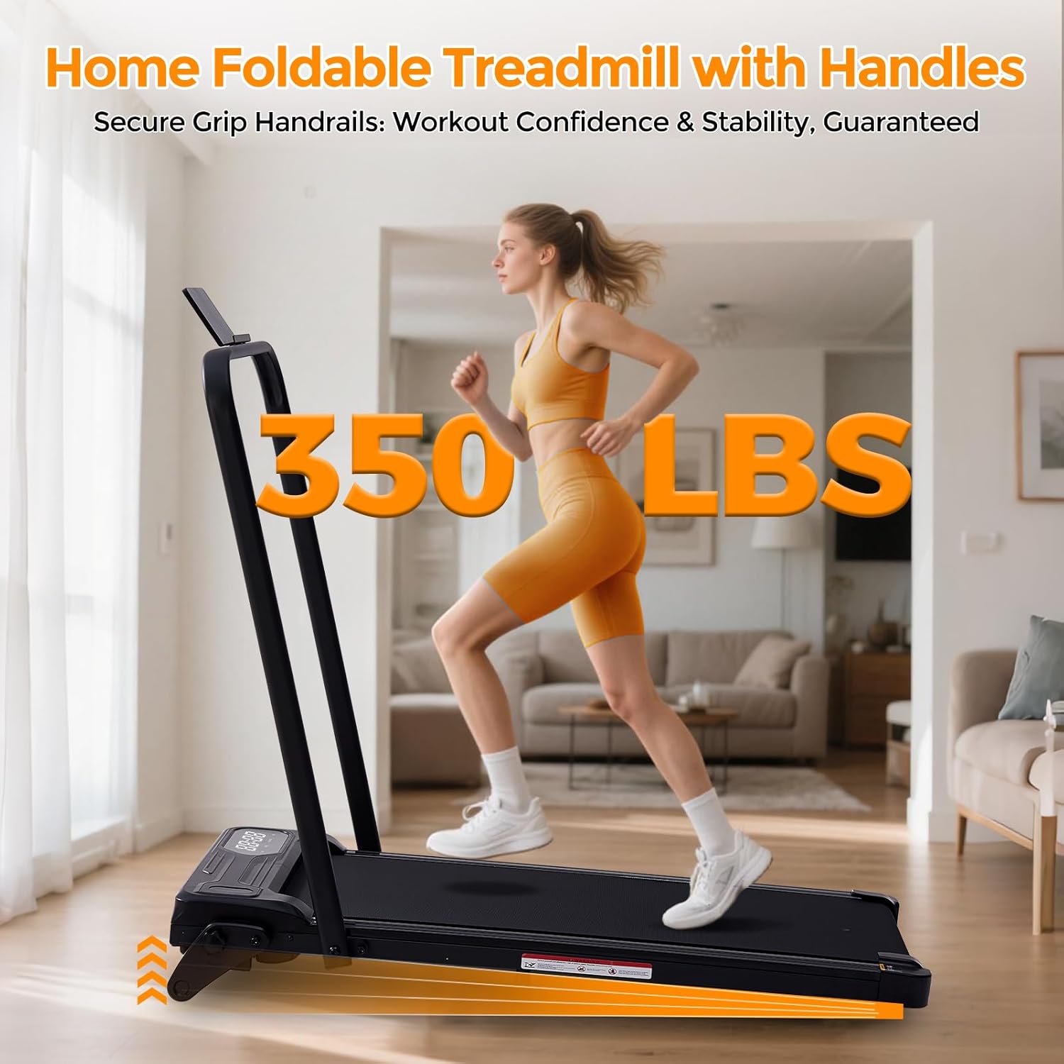 Portable Walking Pad with Handle Bar & Adjustable Incline, 350LBS Capacity Small Treadmill for Small Spaces, 3.5HP Compact Electric Under The Desk Treadmills with Handles for Home Small, 0.6-7.6MPH - Image 4