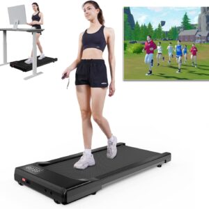 DeerRun 2025 Upgrade Walking Pad – Raceable Smart Under Desk Treadmill with Rewards Program, Quick Setup, 2.5HP, APP/Remote Control, LED Display, 300 lbs Capacity