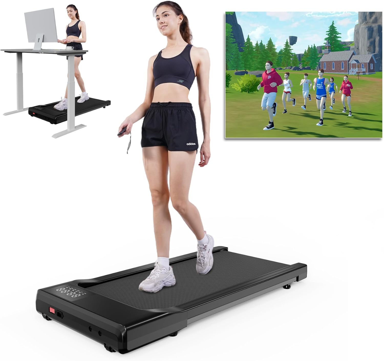 DeerRun 2025 Upgrade Walking Pad - Raceable Smart Under Desk Treadmill with Rewards Program, Quick Setup, 2.5HP, APP/Remote Control, LED Display, 300 lbs Capacity