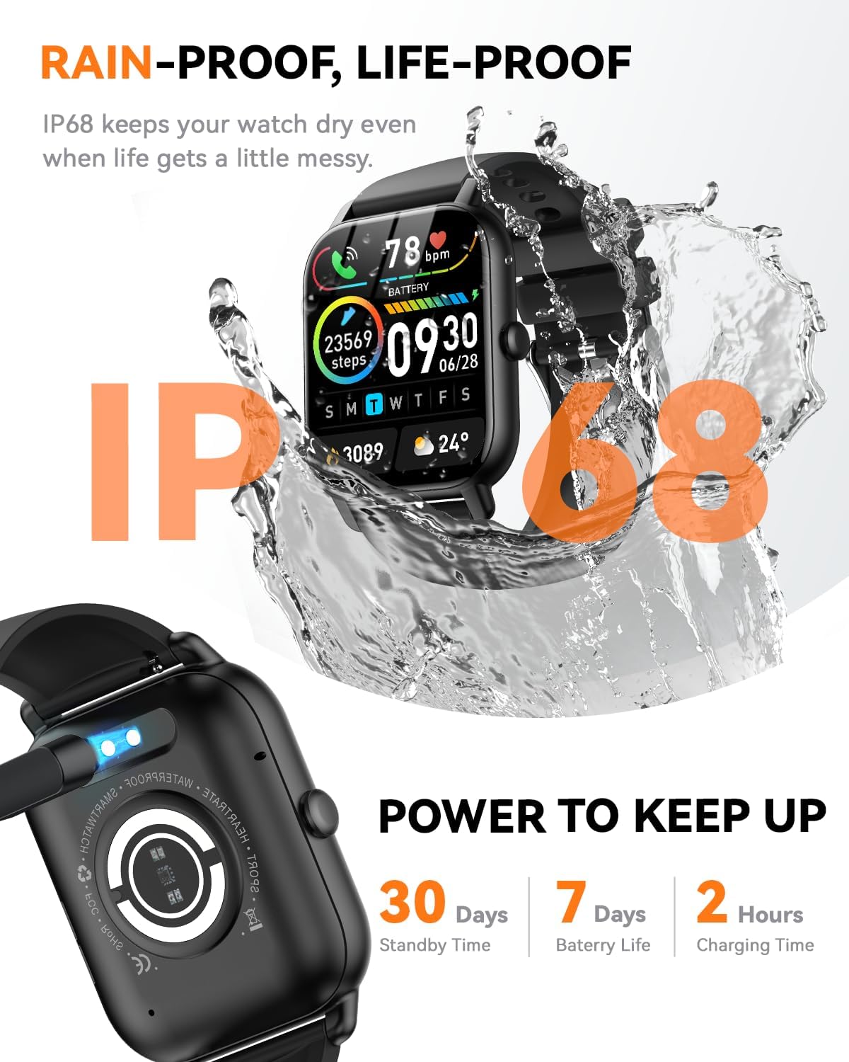 Smart Watches for Men Women(Answer/Make Call), 1.85 inch HD Fitness Tracker Watch with Activity Counter/Sleep Monitor/ 110+ Sports Modes, IP68 Waterproof Smart Watch for Android iPhone iOS Compatible - Image 6