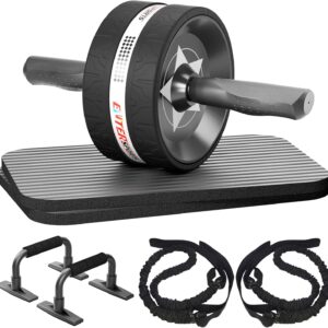Ab Rollers Wheel Kit, Exercise Wheel Core Strength Training Abdominal Roller Set with Push Up Bars, Resistance Bands, Knee Mat Home Gym Fitness Equipment for Abs Workout