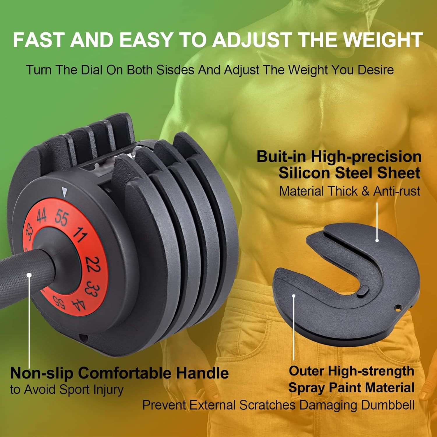 25/55LB pair Adjustable Dumbbell Weights, 5 in 1 Weights Dumbbell with Anti-Slip Metal Handle, Suitable for Home Gym Exercise Equipment - Image 2