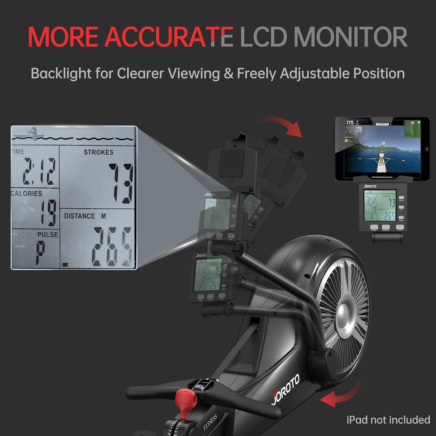 JOROTO Rowing Machines, Air Magnetic Rowing Machines for Home with Foldable,10 Levels Adjustable Resistance, Quiet Operation, Bluetooth App Compatible, Max 350lbs Weight Capacity, Black - Image 4