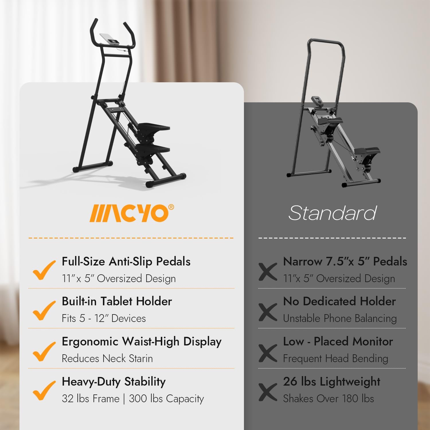 MACYO Stair Stepper for Home Workout - Full-Size Foot Pedals with Tablet Holder, Foldable Stepping Climbers, Easy Assembly, Compact Design for Cardio & Leg Training - Image 7