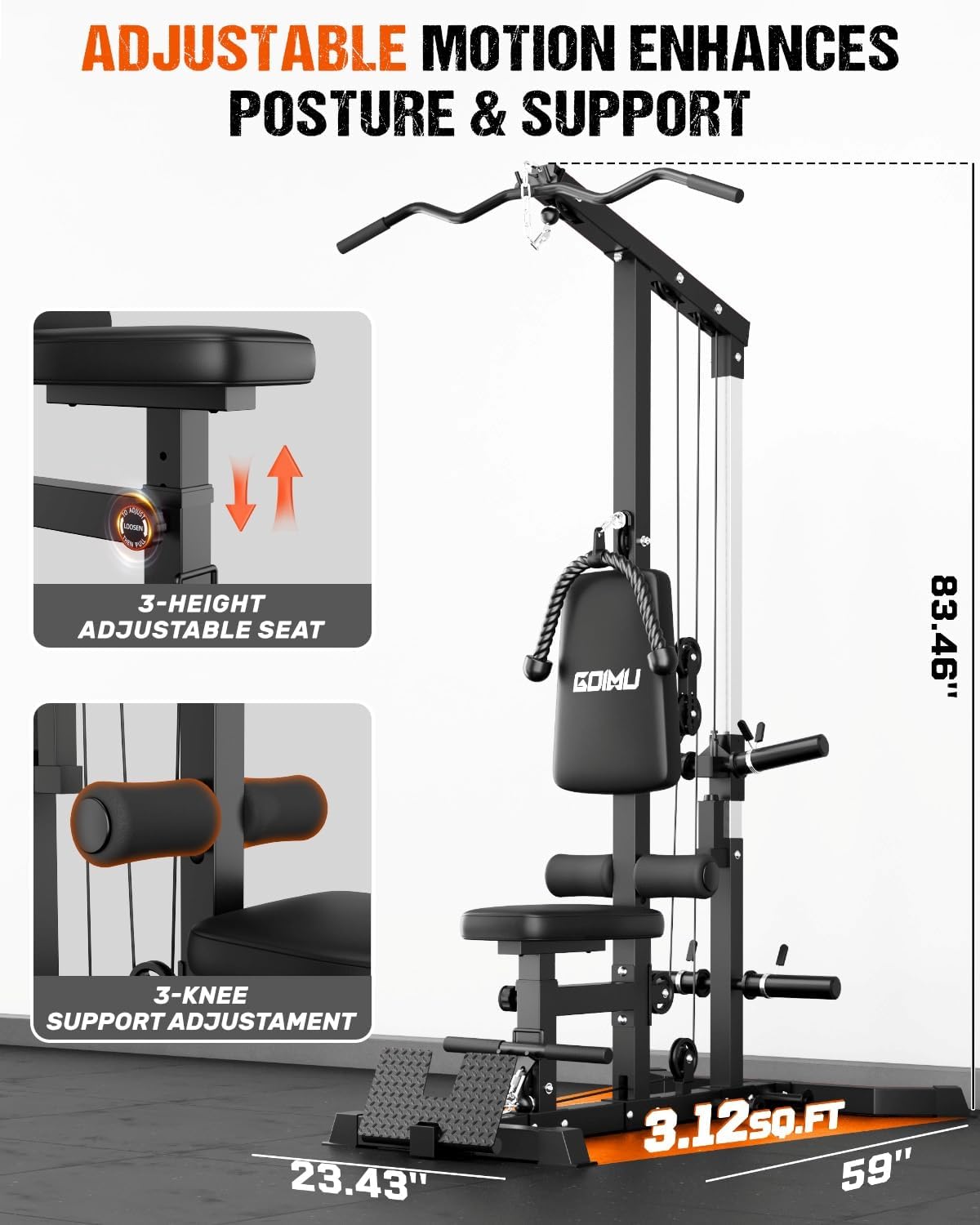 LS01 LAT Pulldown Machine, LAT Row Cable Machine with AB Crunch, LAT Tower with Cable Row Attachments, 3 in 1 Pulley Stations for Home Gym - Image 3