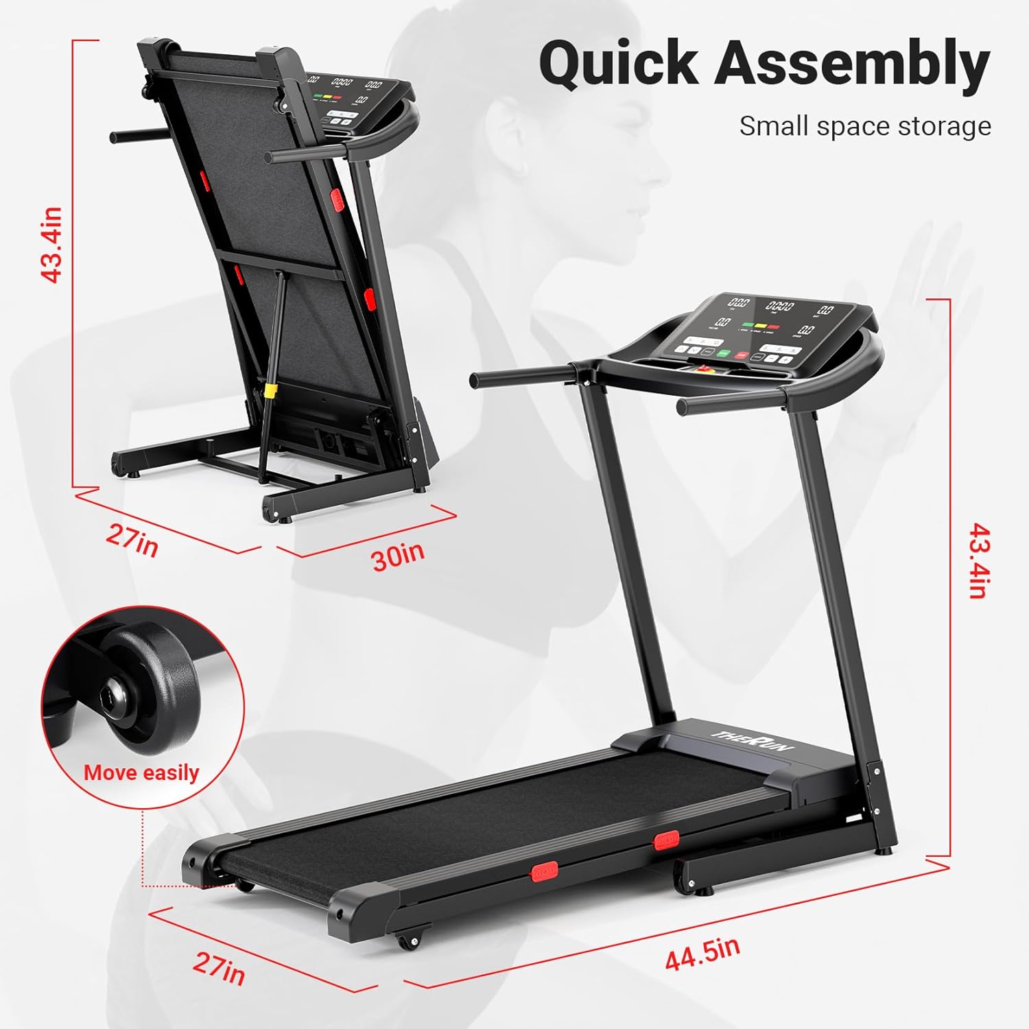THERUN Incline Treadmill for Running and Walking, 300 lbs Weight Capacity, Wide Belt, 3.0 HP, 18" LED Screen, 2 Layers Shock-Absorbing - Image 2