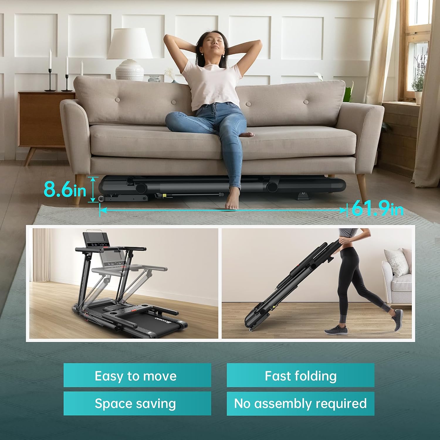 Treadmills for Home, Foldable Treadmill, Wide Shock Absorption Deck for Walking or Running, 300 LBS Weight Capacity, Bluetooth Enable, LED Display| R5PRO 12% R7 R9 18% Auto Incline - Image 7