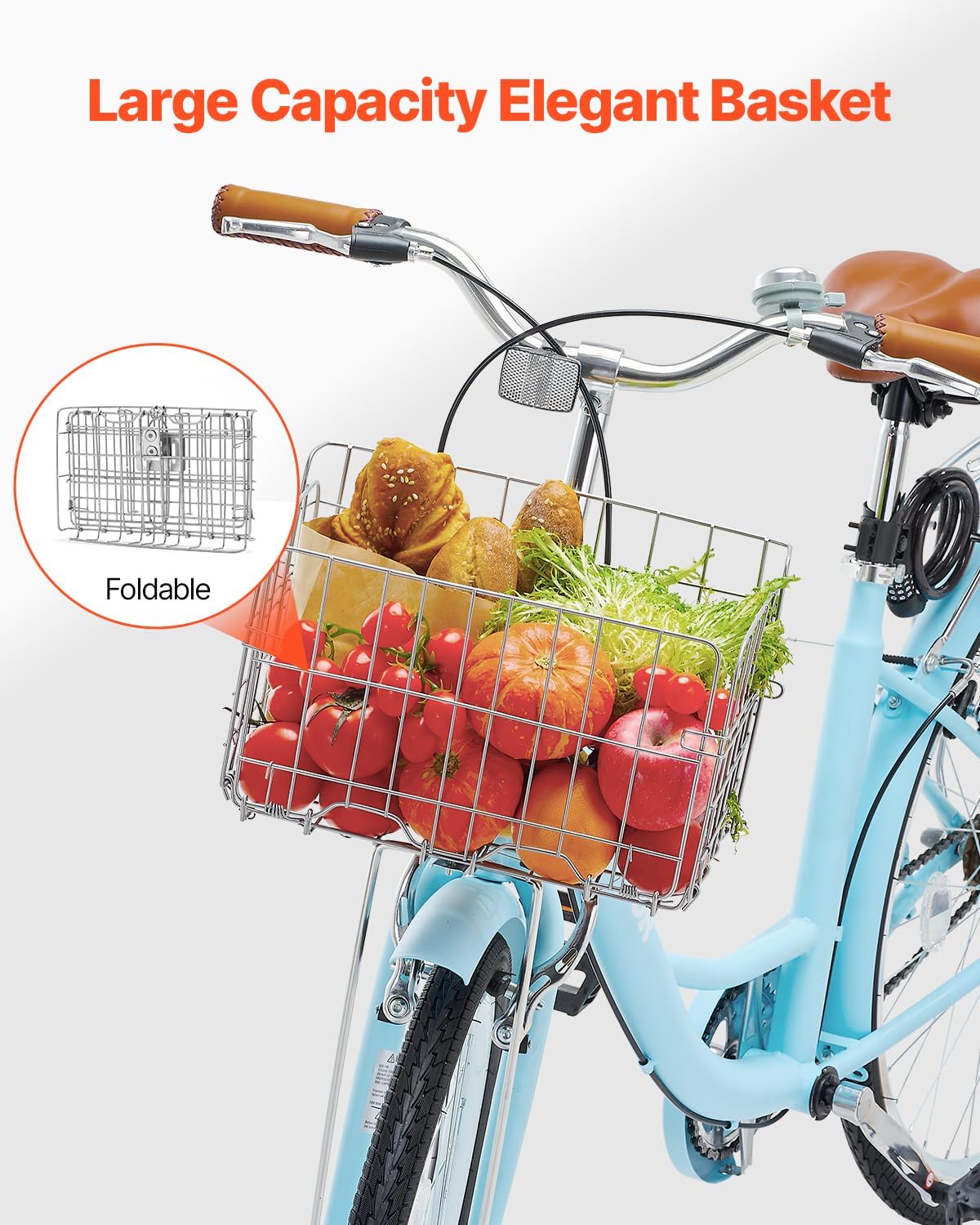 VEVOR Women Bike, 7-Speed and 1-Speed, 24-26 Inch Pink and Light Blue Beach Cruiser Bike, with Large Capacity Basket and Rear Rack, Adjustable Seat, Fits for Cycling, Exercise & Shopping - Image 5