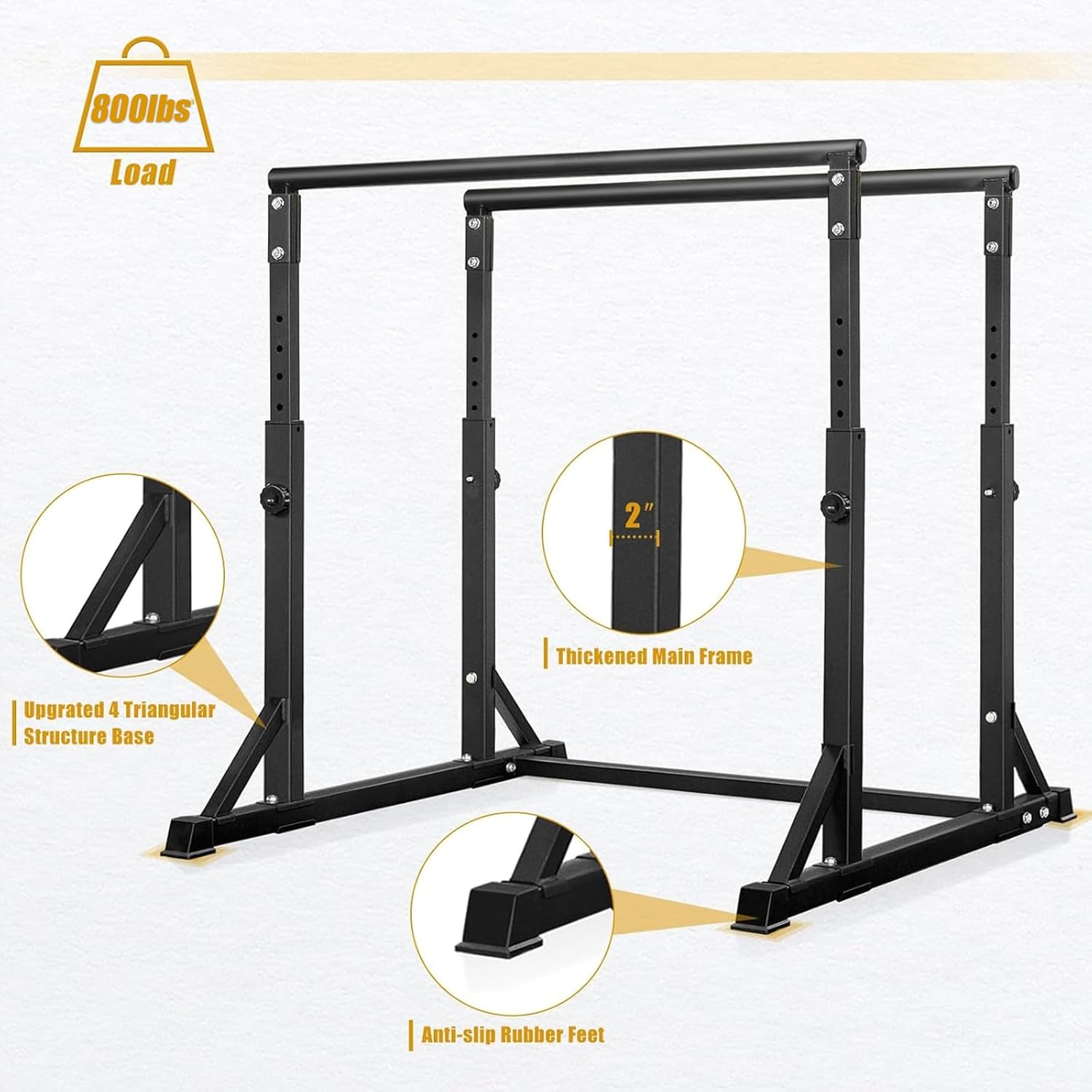 Bongkim Dip Bar, Heavy Duty Dip Station with 7 Height Levels, 800lbs Adjustable Parallel Bars for Tricep Dips Pull-Ups L-Sits Calisthenics Exercises Strength Training for Home Gym Outdoor - Image 4