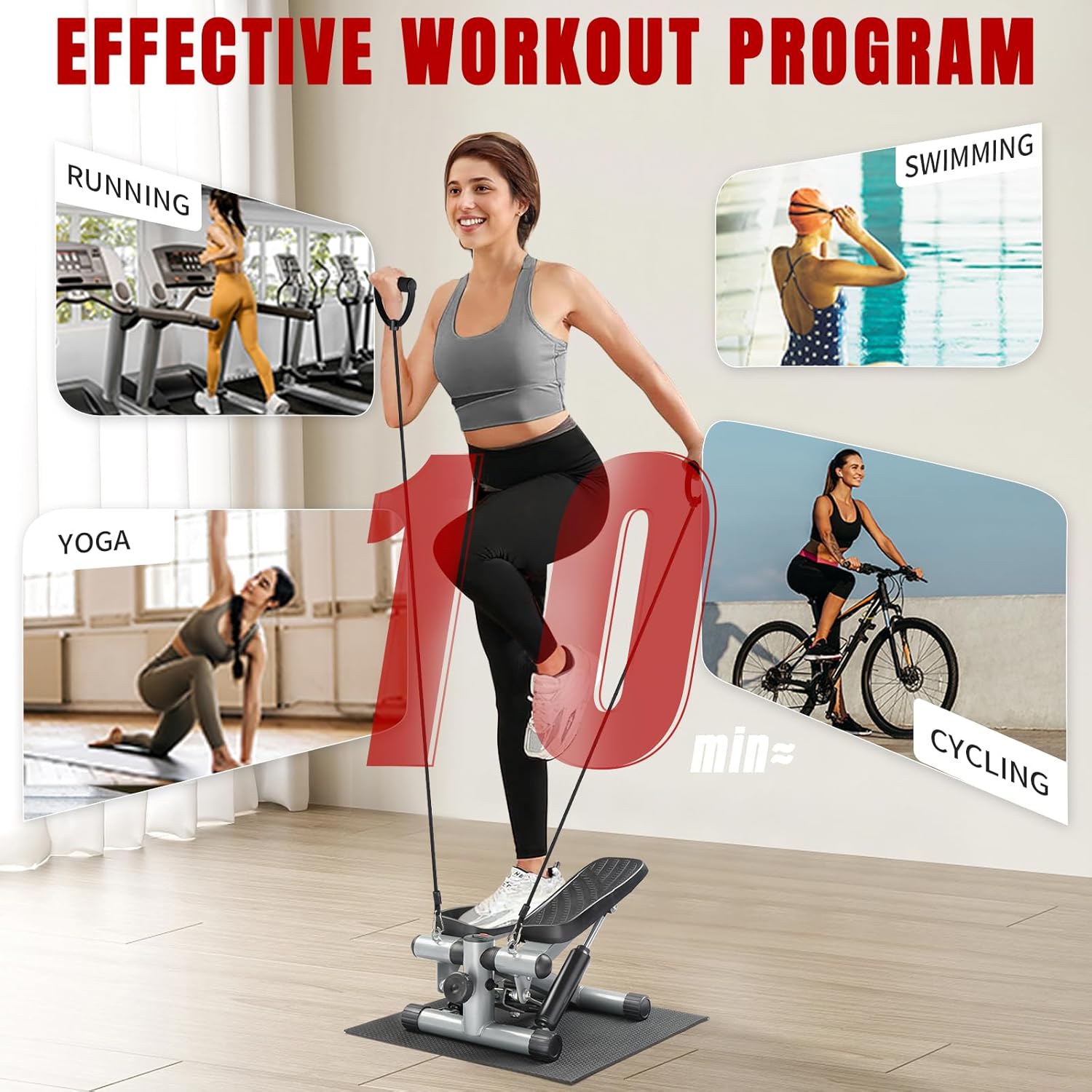 Ktaxon Steppers for Exercise at Home, Stair Stepper Mini Stepper with Resistance Bands, Adjustable Height, Super Quiet, 330LBS Weight Capacity and LED Display for Home Workouts - Image 5