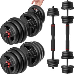 Adjustable Dumbbells Set, 20/30/40/60/80lbs Free Weight Set with Connector of 2 Convertible to Barbell, Fitness Exercises for Home Gym Suitable Men/Women