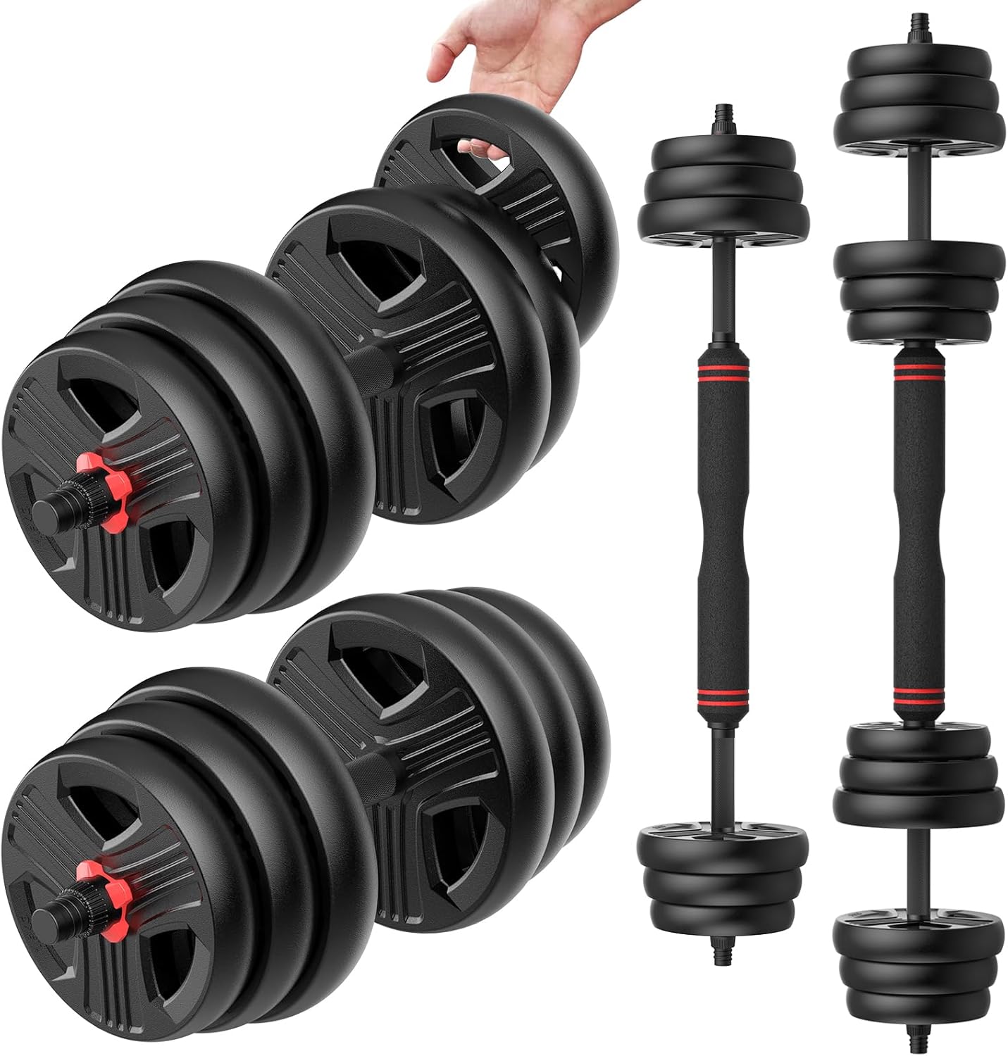 Adjustable Dumbbells Set, 20/30/40/60/80lbs Free Weight Set with Connector of 2 Convertible to Barbell, Fitness Exercises for Home Gym Suitable Men/Women