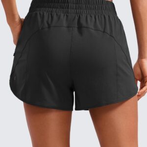 CRZ YOGA Womens High Waisted Running Shorts Mesh Liner 3” Dolphin Quick Dry for Athletic Gym Track Workout with Zip Pocket
