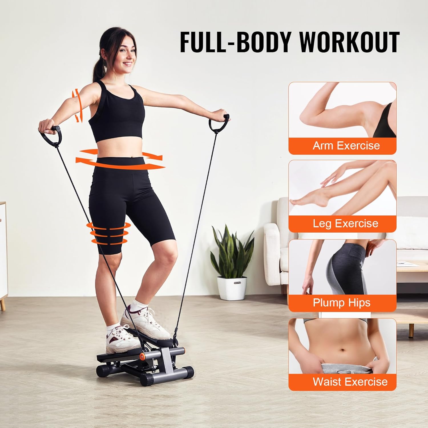 VEVOR Stair Stepper, Mini Stepper for Exercise at Home, Hydraulic Fitness Stepper with Resistance Bands, Full Body Workout Cardio Equipment, Stair Climber - Image 3